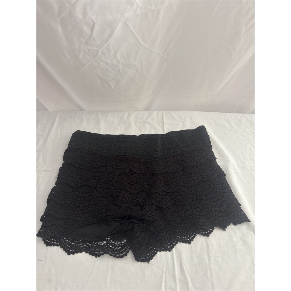 Canclay 100% Cotton Lining Crocheted Black Short With Liner Elastic Waist Size L